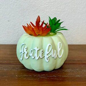 "Grateful" Green Succulent Pumpkin Fall Decor